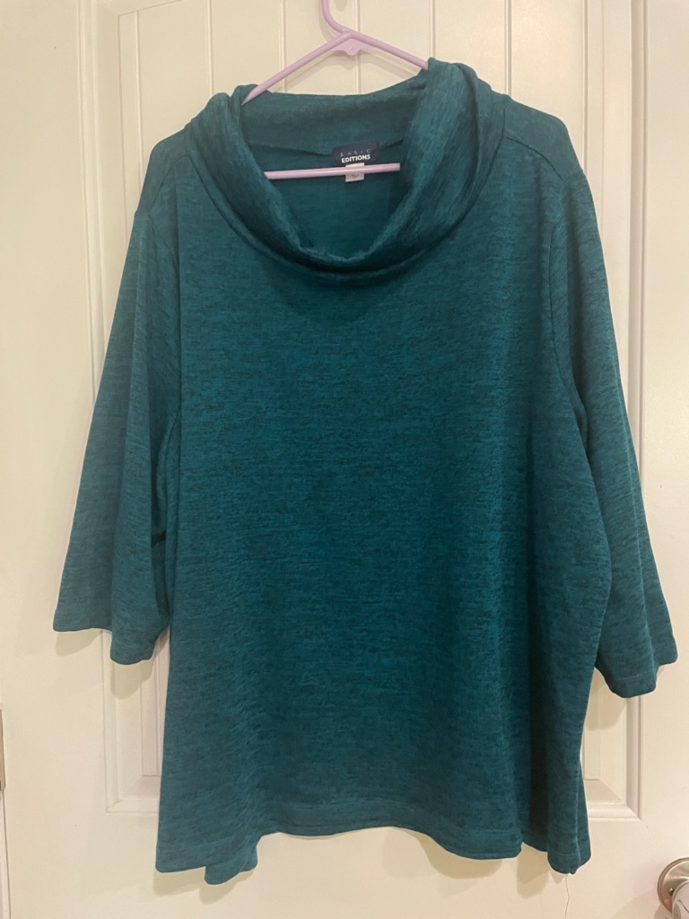 Basic editions blue cowl neck 3/4 sleeve top in 3X